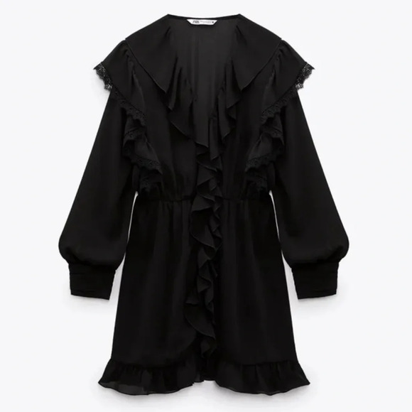 Zara Black Lace Ruffled Mini Dress - Picture 5 of 7
